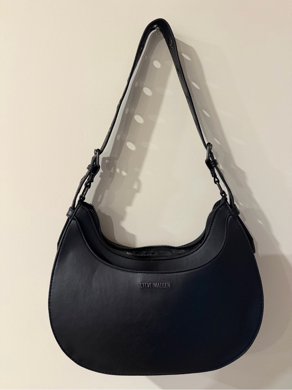 Steve Madden Black Crescent Shoulder Bag with Top Zip
